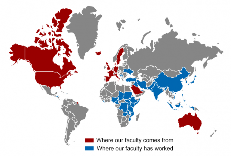Map of the World Showing Where Our Faculty Comes From and Where Our Faculty Has Worked